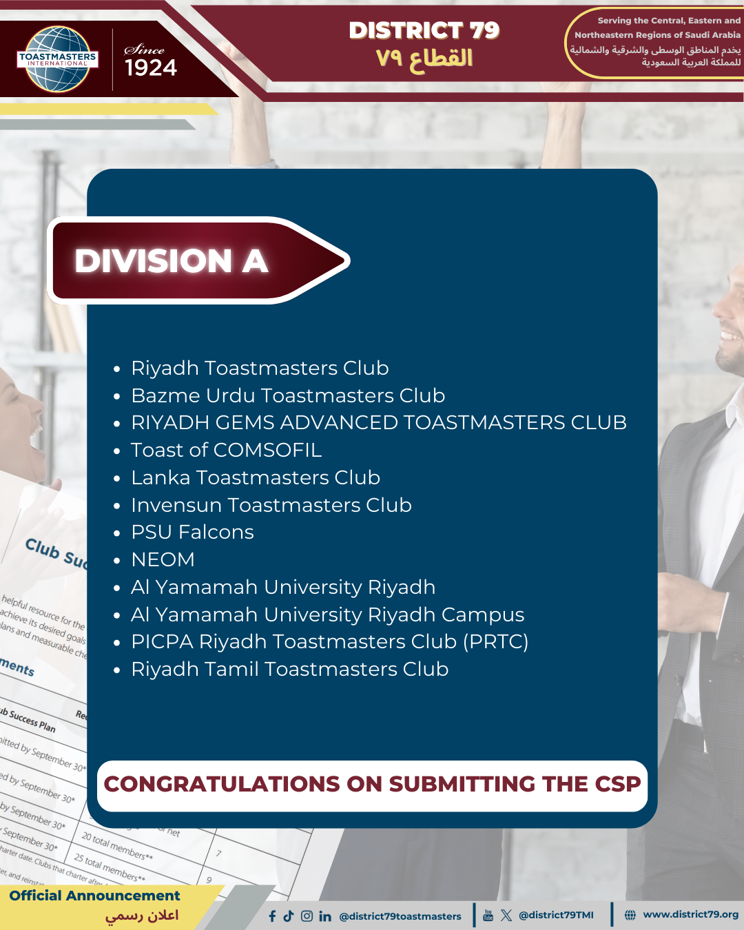 Clubs that successfully uploaded CSP