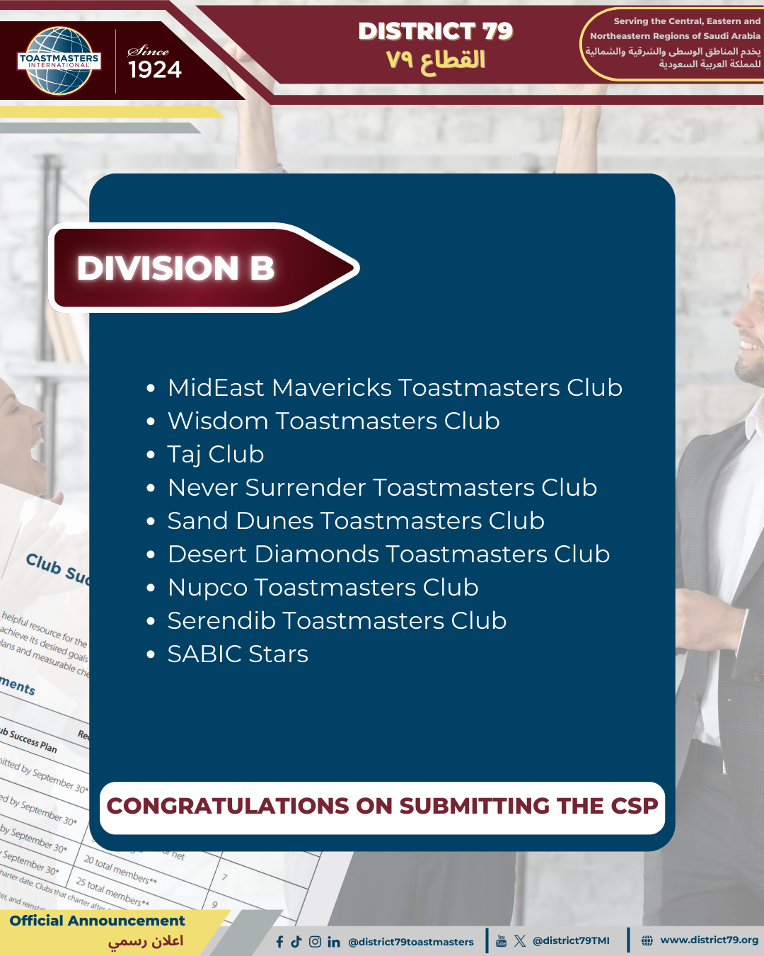 Clubs that successfully uploaded CSP