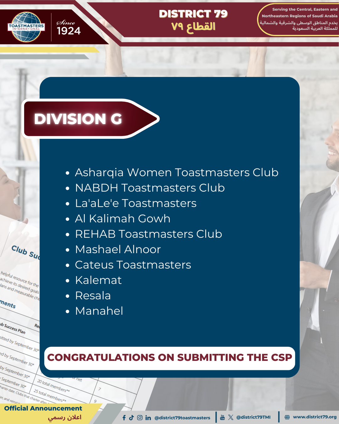 Clubs that successfully uploaded CSP